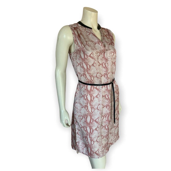 Rudsak Snakeskin Printed Mini Dress Small Womens Pink Faux Leather Trim Belt Top - Picture 2 of 12